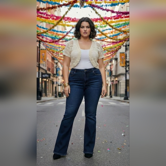 Chico's Denim - Dark Blue Flare Jeans Studded Western Bootcut Size 14/16